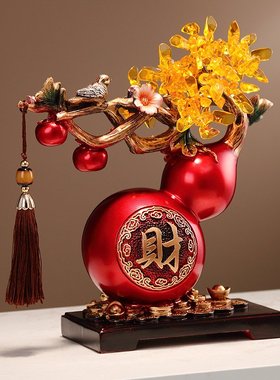 柿柿事事如意招财葫芦发财树摆件高级客厅玄关电视柜酒柜乔迁装饰
