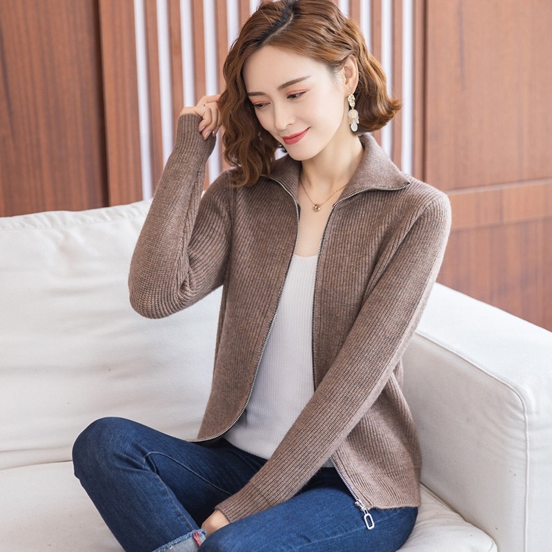 短外套秋季拉链2021年新款针织衫 如莉短外套