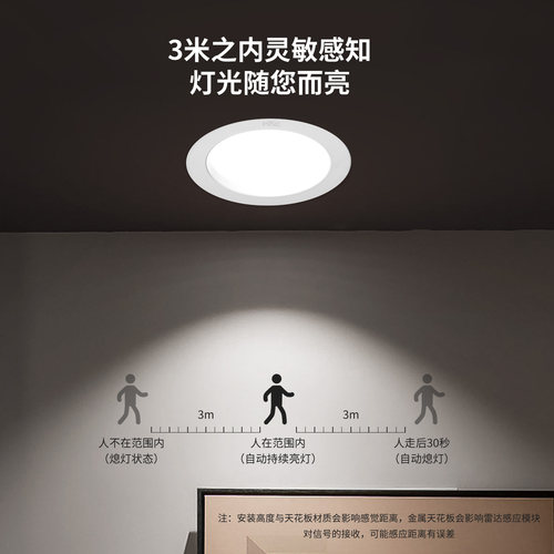 雷士照明led雷达感应筒灯嵌入式光控人体感应灯走廊灯楼梯天花灯 - 图1