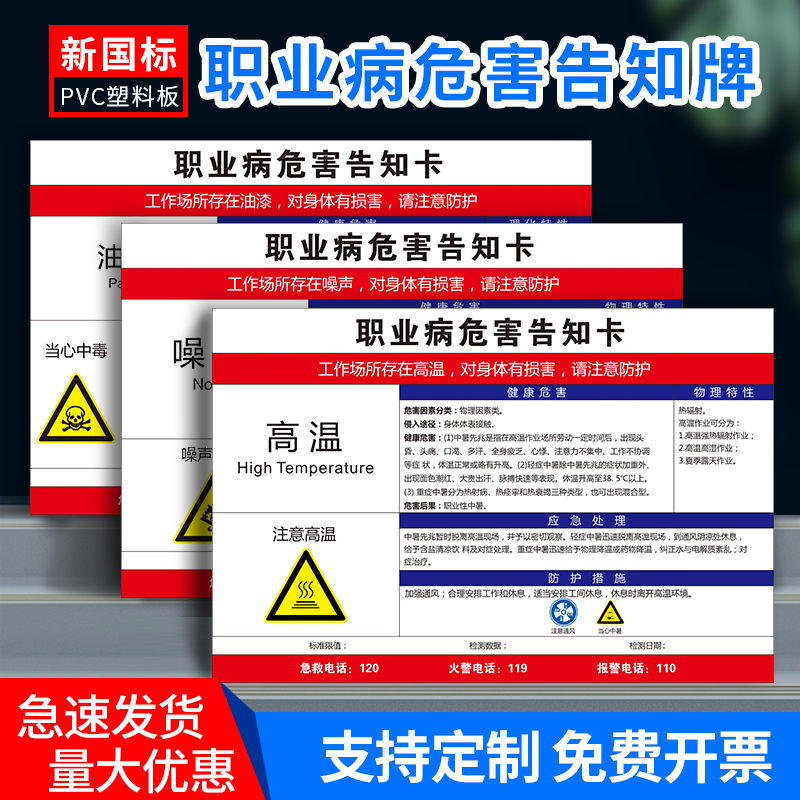 噪声粉尘高温职业病危害告知牌卡卫生公告栏周知卡工厂车间岗位风险告知有限空间安全标识牌提示警示标志定制 - 图0