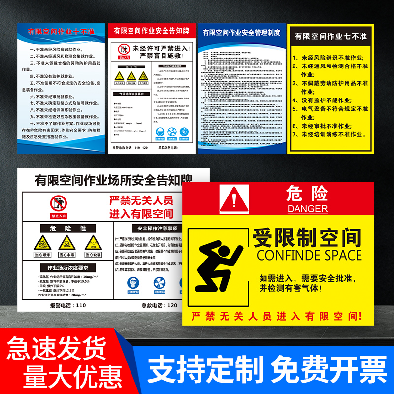 有限空间安全警示牌受限空间作业安全告知牌告示牌安全标识牌闲人免进密闭空间标志提示指示贴纸警告贴定制 - 图0