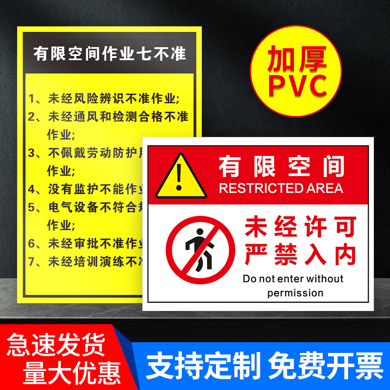 有限空间安全警示牌受限空间作业安全告知牌告示牌安全标识牌闲人免进密闭空间标志提示指示贴纸警告贴定制 - 图1