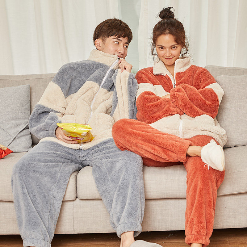 情侣秋冬珊瑚绒加绒学生宽松睡衣 金喜彩本初睡衣/家居服套装