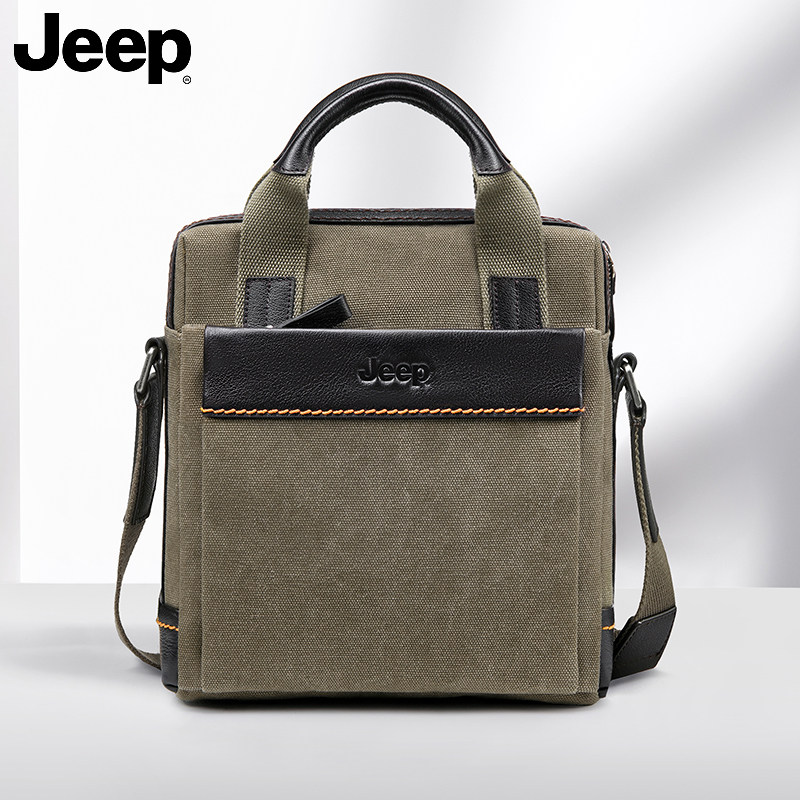 jeep男士竖款帆布公文包复古单肩包 jeep箱包男士包袋