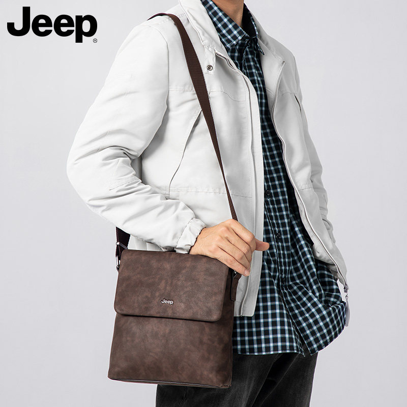 jeep男包单肩头层牛皮竖款斜挎包 jeep箱包男士包袋