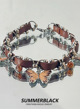 美拉德棕色蝴蝶choker项圈女