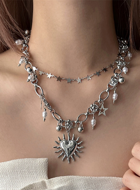 重工y2k辣妹个性亮片爱心项链