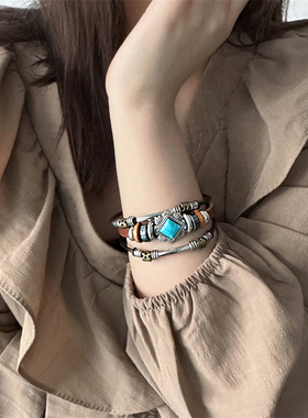 异域风情多层绿松石高级感手链