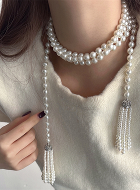 重工宫廷风珍珠穗流苏长款项链
