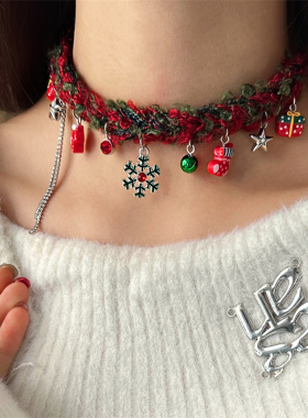 圣诞树毛绒chocker项圈秋冬项链
