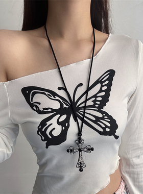 巴洛克珍珠十字架绑带y2k毛衣链