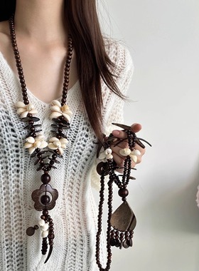 复古波西米亚风长款椰壳海螺项链