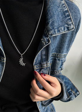 复古风双色太阳月亮吊坠项链