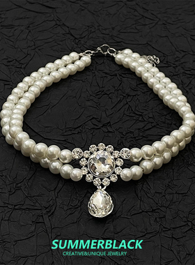 双层仿珍珠锆石项链锁骨链