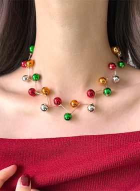 彩色金串珠金属球项链