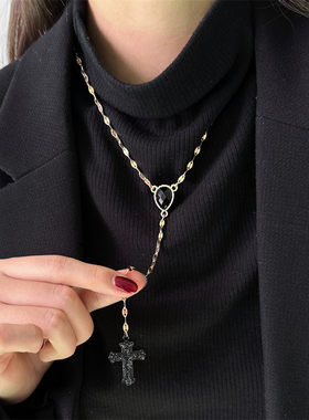 复古轻奢高级感黑色水晶项链