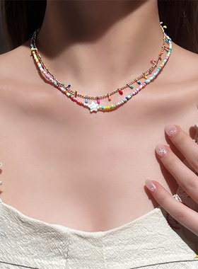 美宣雅双层彩色串珠项链女