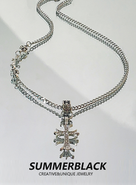 碎石十字架拼接项链锁骨链