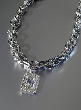 冰糖方块锆石项链女缠绕链条