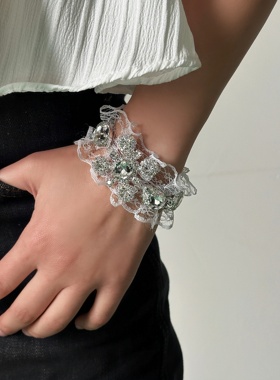复古宫廷风蕾丝水钻编织手链