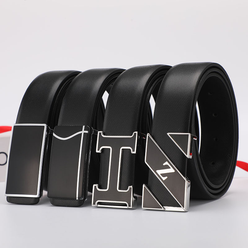 Internet celebrity smooth buckle casual style white cowhide belt