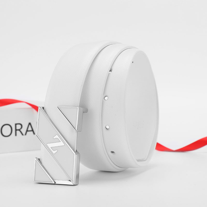 Internet celebrity smooth buckle casual style white cowhide belt