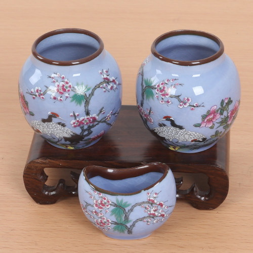 新款包邮精品鸟碗鸟食杯陶瓷画眉鸟食罐鸡心杯水缸盒槽鸟笼杯配件 - 图0