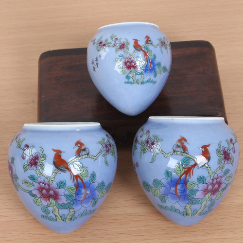 新款包邮精品鸟碗鸟食杯陶瓷画眉鸟食罐鸡心杯水缸盒槽鸟笼杯配件 - 图1