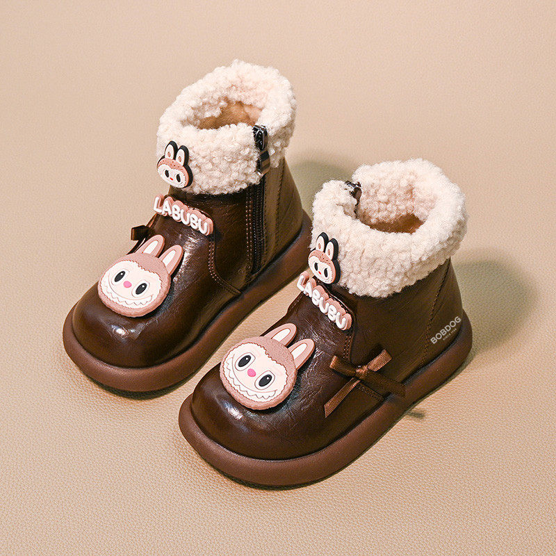 巴布豆女童靴子短靴2025新款冬季儿童卡通皮靴女宝加绒二棉鞋冬款,淘宝优惠券,粉丝福利购,淘宝优惠卷