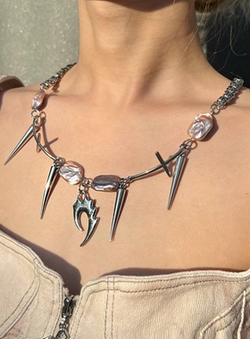 十字架朋克尖锥手作设计款长项链