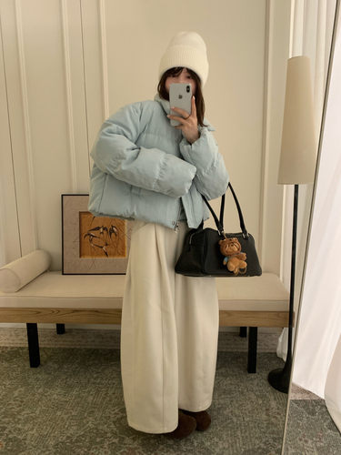 2025冬季新款韩版宽松显瘦百搭纯色绒面短款羽绒服女上衣 - 图0