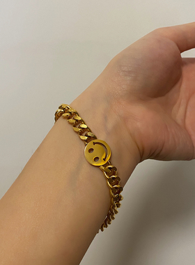 情侣钛钢嘻哈笑脸手链