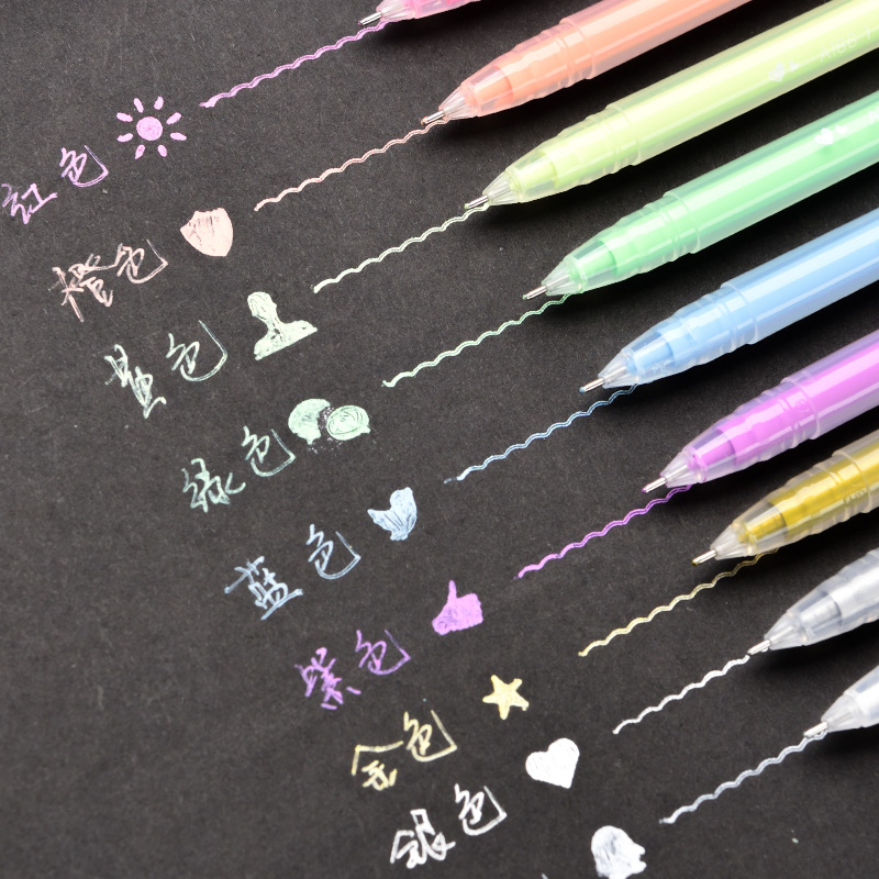 得力坚砾专卖店9支套装 得力彩色中性笔A166全针管0.6mm学生手账书写工具画画描线笔少女心彩笔划重点日记做笔记办公标记笔2