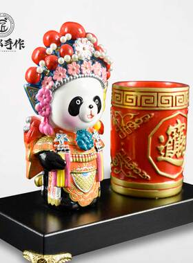 成都手作中国风京剧笔筒书房泥塑