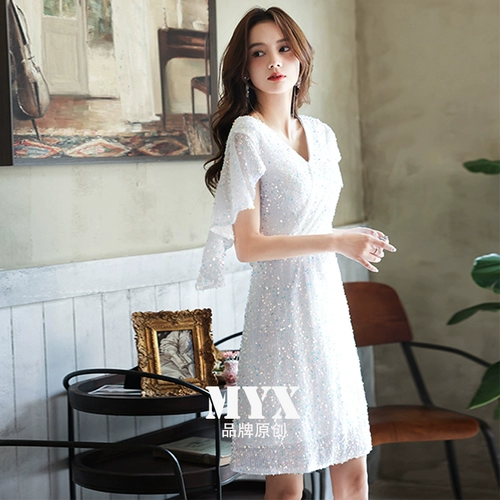 Вечернее платье, белые короткие блестки для ногтей для школьников, коллекция 2021, новая коллекция, городской стиль, яркий броский стиль