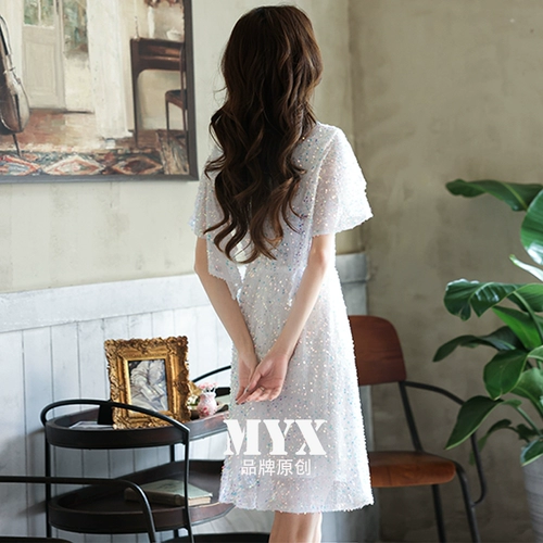 Вечернее платье, белые короткие блестки для ногтей для школьников, коллекция 2021, новая коллекция, городской стиль, яркий броский стиль