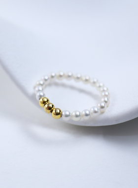 18k真金淡水珍珠戒指转运珠小金球2mm小米珠baby珠女弹力绳可DIY