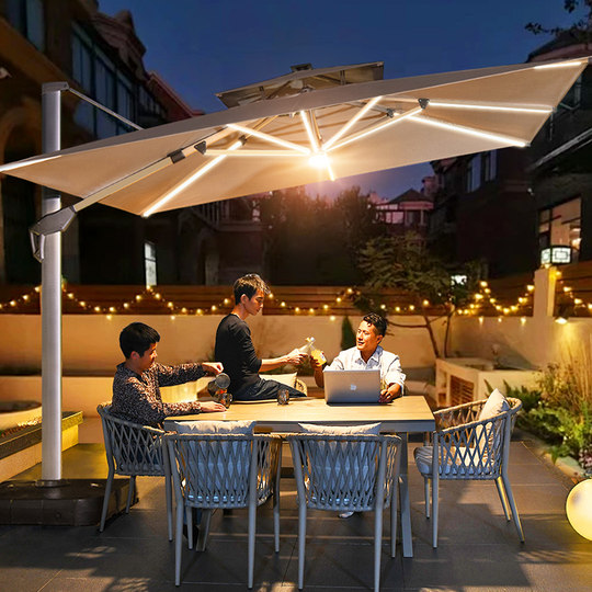 莫家户外遮阳伞庭院伞花园别墅太阳能灯条露台花园罗马室外太阳伞