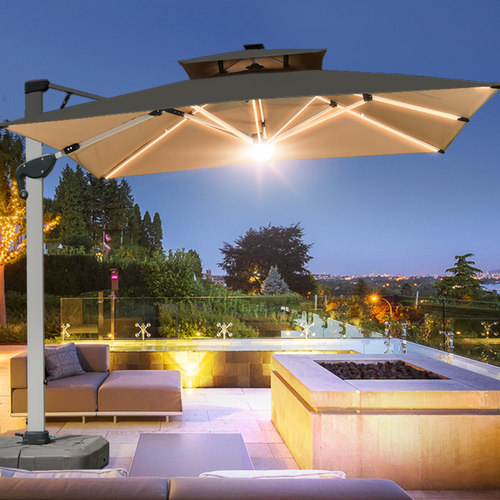 莫家户外伞庭院伞液压伞日夜两用LED带灯遮阳伞3秒自动开伞新品 - 图1