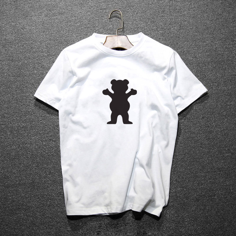 潮统旗舰店夏装情侣装欧美ins潮牌卡通小熊印花T恤男短袖宽松BF风半袖女上衣1