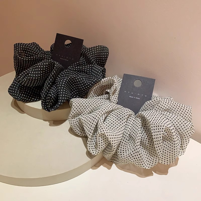 韩系温柔气质波点发圈大肠圈高级感雪纺纱超仙大头花网红甜美头绳 - 图0