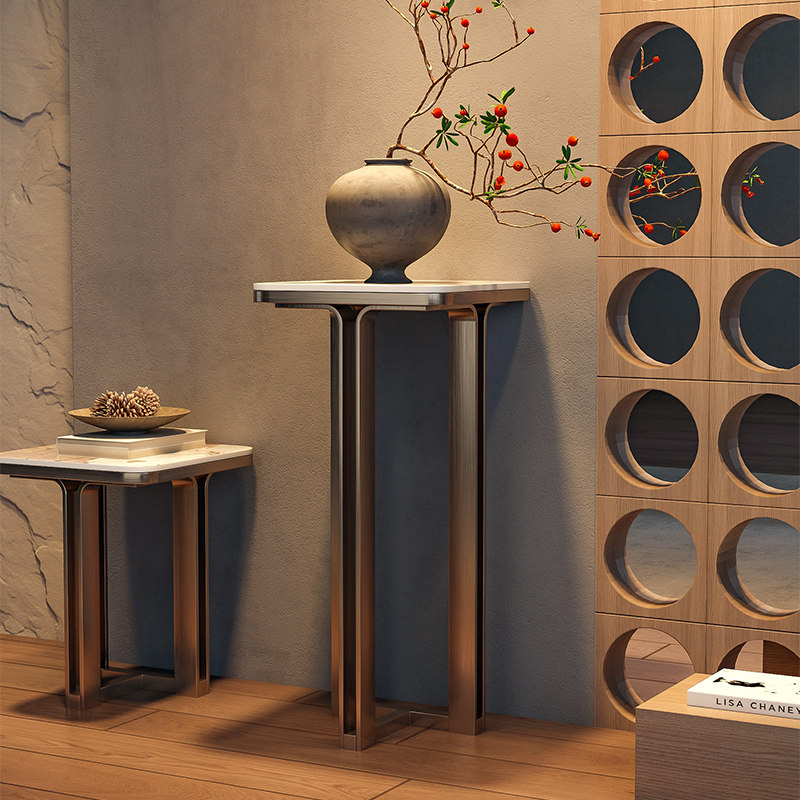 极简轻奢风岩板花架客厅室内阳台落地式置物架别墅玄关展示架,淘宝优惠券,粉丝福利购,淘宝优惠卷