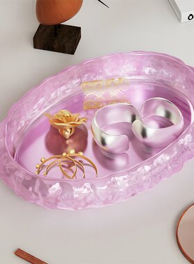 diy香薰石膏水泥椭圆镜面岩石纹托盘碟子盘子摆件硅胶模具S51