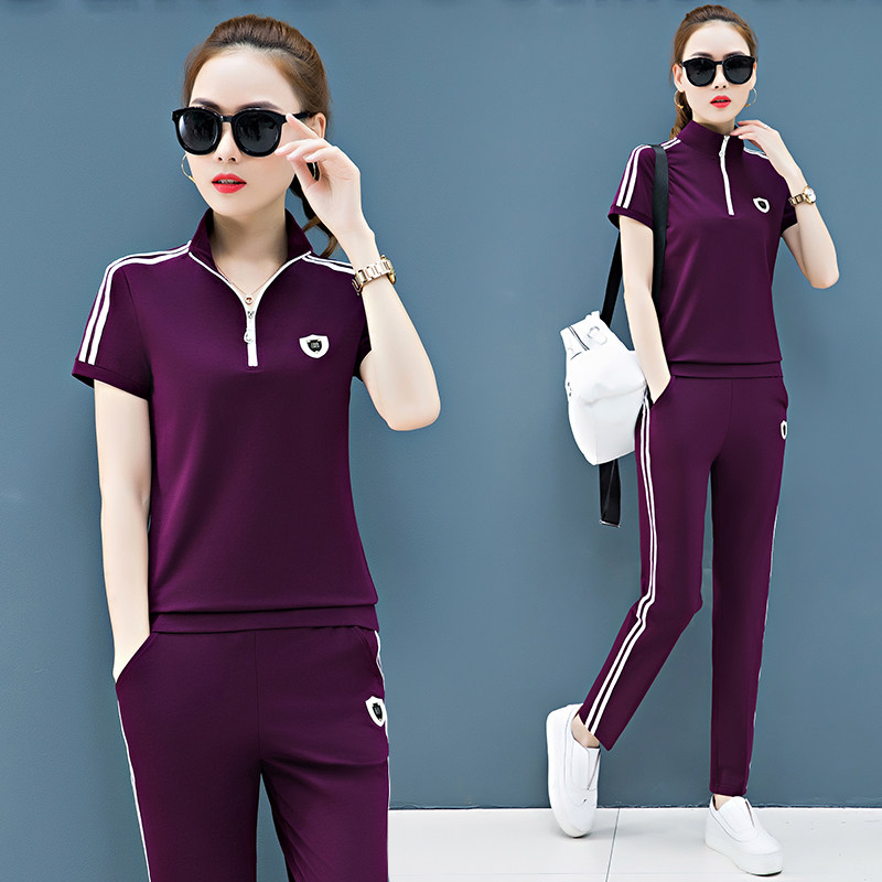 年轻妈妈夏装中老年运动两件套t恤 雪罗中老年女装