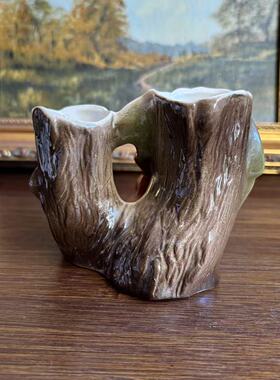 EASTGATE POTTERY 英国老瓷器动物摆件 卡通兔子树桩手工装饰瓷器