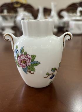 AYNSLEY 安兹丽 PEMBROKE 花鸟系列描金双耳摆件花瓶 收藏小瓷瓶