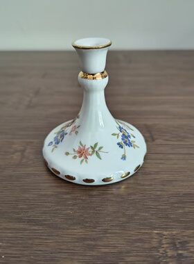 Hammersley 哈默斯利 英国骨瓷中古桌面瓷摆件 描金花卉迷你烛台