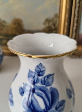 Wallendorf 瓦伦多夫 德国中古收藏描金青花手绘 Kobalt 钴蓝花瓶
