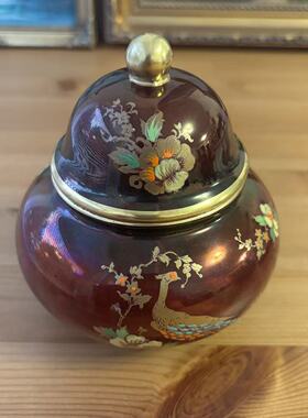 Carlton Ware 卡尔顿瓷厂英国古董瓷器 珐琅釉鎏金手绘花鸟将军罐