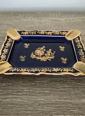 Limoges 利摩日法国鎏金欧洲人物烟缸装饰盘 灰皿摆件碟 雪茄灰缸